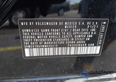 2021 Volkswagen Jetta 1.4T R-Line/1.4T S/1.4T Se z USA, uszkodzony, nr VIN 3VWC57BU5MM035219